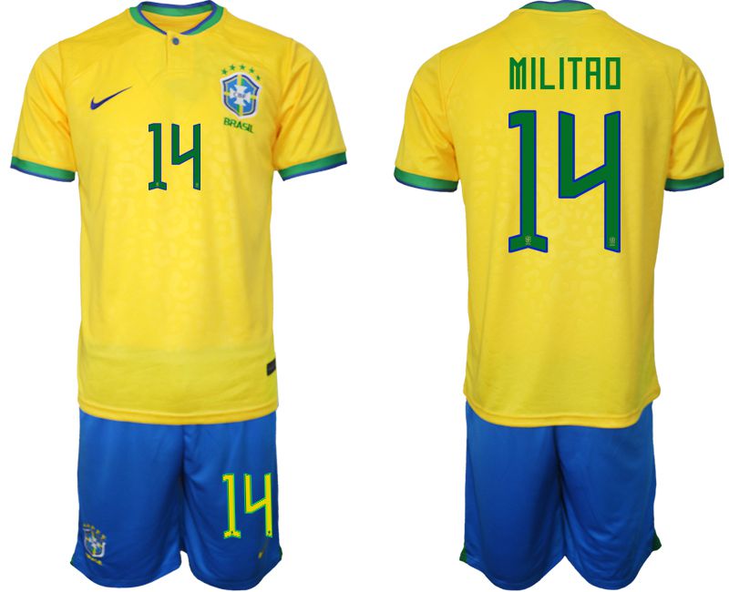 Men 2022 World Cup National Team Brazil home yellow #14 Soccer Jerseys